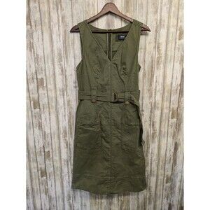 Anthropologie Maeve Oona Utility Dress Olive Green Sleeveless Belted